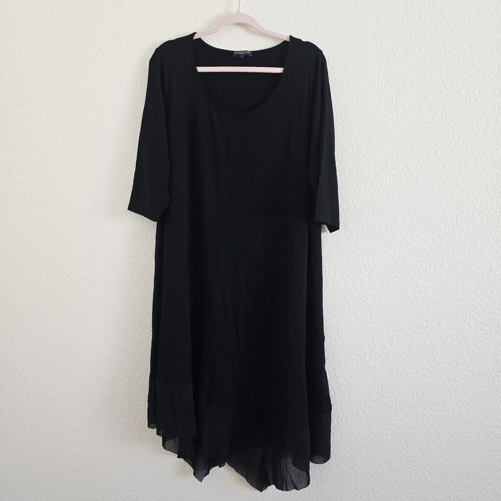 Eileen Fisher Stretch Jersey Knit Dress Black Sz 1X Elbow Length Sleeve Classic